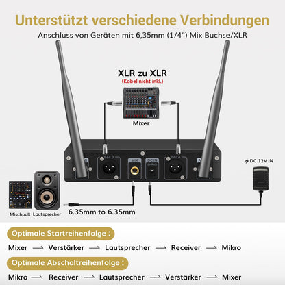 TONOR TW820 Professionelles UHF Dual Funkmikrofon - Silber
