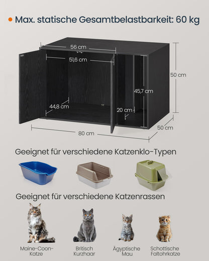 SONGMICS HOME Katzenklo-Schrank für grosse Katzen – Schwarz PCL013B03