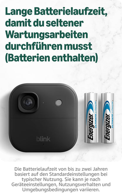 Blink Aussenkamera 2K+ – Kabellose Sicherheitskamera, 4er-Set, Schwarz