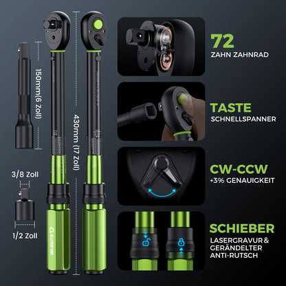 ETOOLAB 1/2" Drehmomentschlüssel Steckschlüsselsatz 20-230Nm, 24tlg.