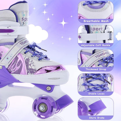 TOMSHOO Kinder-Rollschuhe, verstellbar, LED-Räder, Grösse M, Violett