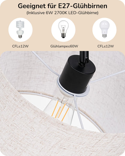 EDISHINE Bogenlampe Stehlampe, 160 cm, Leinenschirm, E27 LED, schwarz