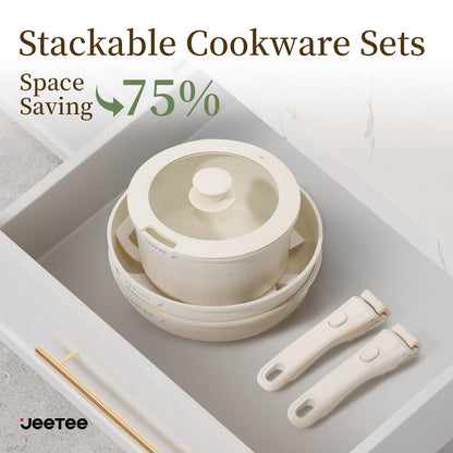 JEETEE Topf- & Pfannenset abnehmbar 17-tlg. Induktion Beige