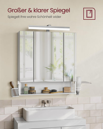 VASAGLE BBK126W01 Spiegelschrank mit LED – wolkenweiss