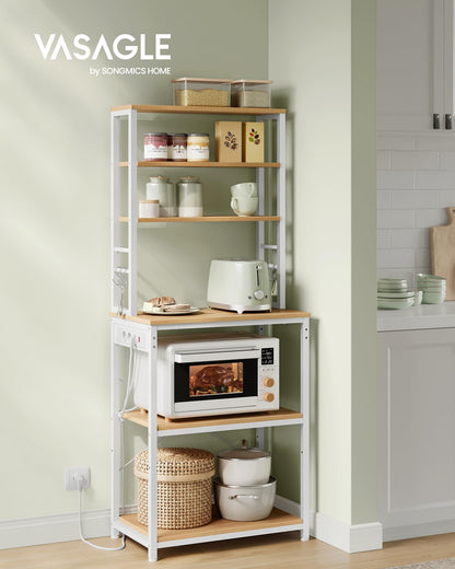 VASAGLE Küchenregal KKS124Y01 mit Steckdosen – Goldeiche/Weiss
