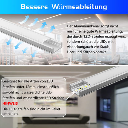 Efishine LED-Profil Aluminium U-Form 20 x 1 m, milchige Abdeckung