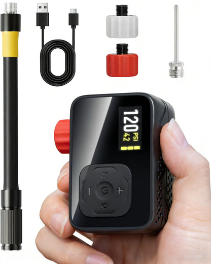 Gputek BL06 Mini Fahrradpumpe elektrisch, 120 PSI mit Druckmesser, kompakte Akku-Pumpe für Veloreifen