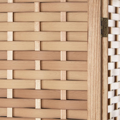 Homestyle4u Paravent Holz Rattan Optik 3-teilig Hellbraun