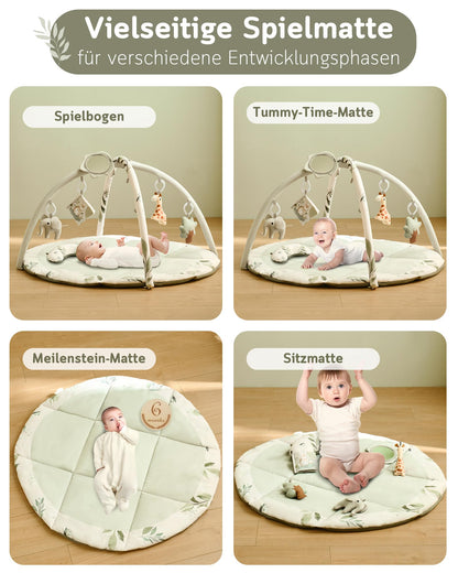 Fortella Baby Spielbogen mit Krabbeldecke & Sensorik – Salbeigrün