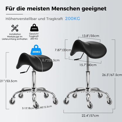 BEWISHOME Sattelhocker mit Rollen, höhenverstellbar, schwarz