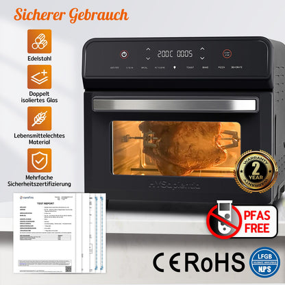 HYSapientia 24L Heissluftfritteuse XXL Ofen - LED Touchscreen Edelstahl