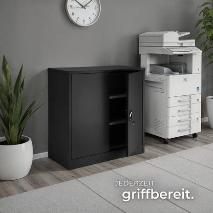 tectake® Metall Aktenschrank abschliessbar 90x40x90 cm - Schwarz