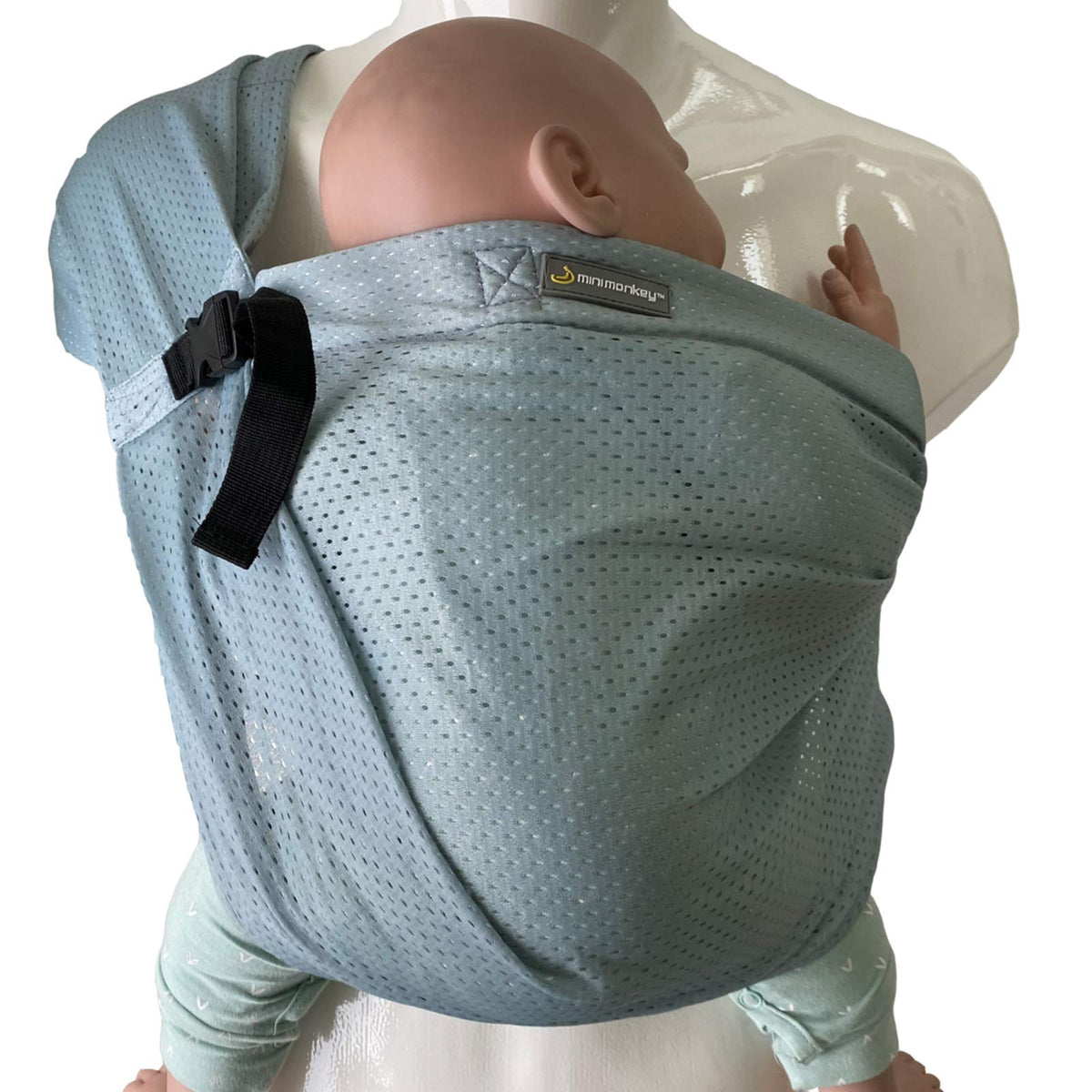 Minimonkey Mini Sling Babytrage grün für Neugeborene bis 15 kg aus wasserfestem Mesh-Gewebe