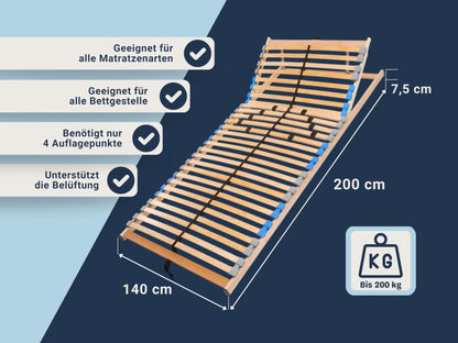 Madera 7 Zonen Lattenrost 140x200 cm Selbstmontage – Kopfteilverstellung