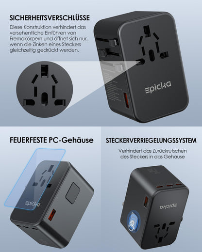 EPICKA TA-105 Max Universal Reiseadapter - GaN 75W Schnelllader