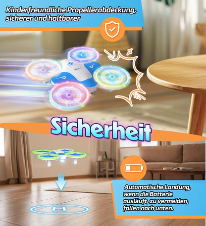 Korffe Mini Drohne für Kinder, RC Spielzeug mit LED-Lichtern