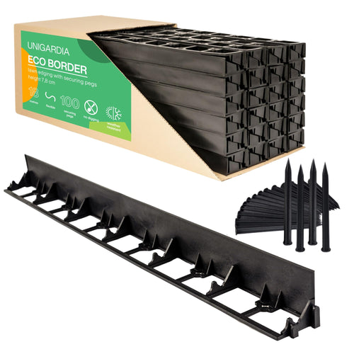 UNIGARDIA ECO Rasenkante aus recyceltem Kunststoff, 18 m, 78 mm – biegsame Beeteinfassung mit Erdankern