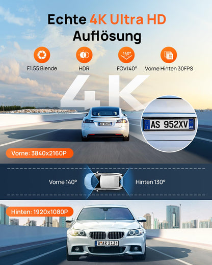 70mai A800SE Auto Dashcam Vorne/Hinten 4K GPS - inkl. 128GB SD