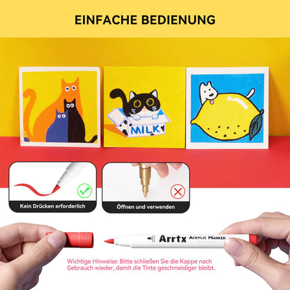 Arrtx Acrylstifte 120 Farben – Pinselspitze Wasserfest für Steine