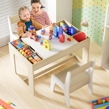 Clevich Kindersitzgruppe mit Stauraum, Tisch mit 2 Stühlen, Holzfarbe