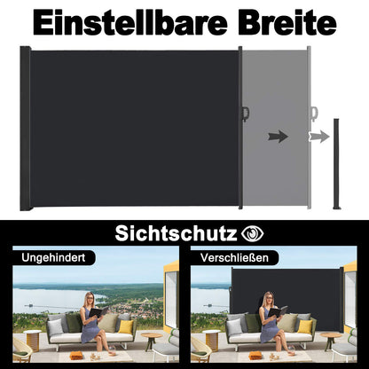 AufuN Doppel-Seitenmarkise ausziehbar, 180 x 600 cm, Anthrazit