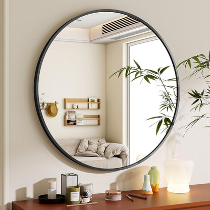 BEAUTYPEAK Runder Dekowandspiegel 76cm – Schwarz Aluminiumrahmen