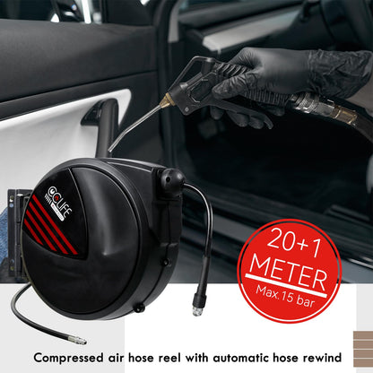 CCLIFE Automatik Druckluft-Schlauchtrommel mit Pistole – 20m+1m