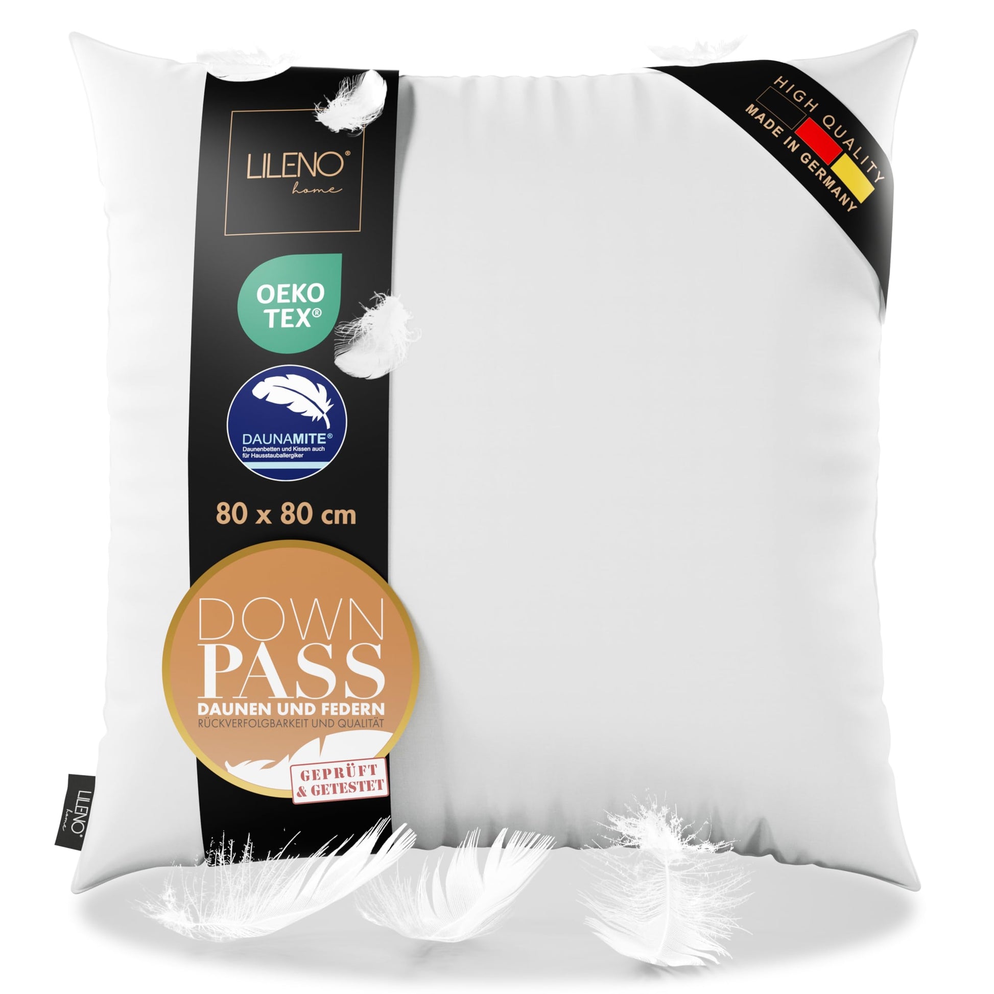 LILENO HOME 3-Kammer Kopfkissen 80x80 - Daunen & Federn, Allergiker. Weißes, quadratisches Kissen zur Kopfstütze.