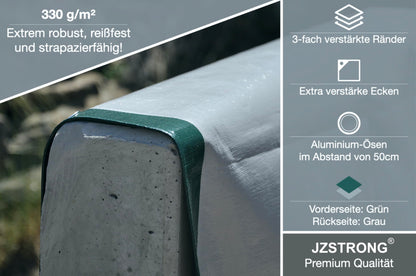 JZSTRONG Abdeckplane 4x6m 330g/m² reissfest wasserdicht grün grau