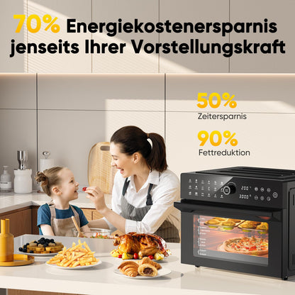 cookwise Heissluftfritteuse XXL 30L Minibackofen mit Umluft, 1800 W