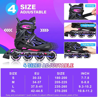 2PM SPORTS Verstellbare Inline Skates mit Leuchtrollen in Violett, L