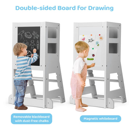 Familienfreude Lernturm Montessori Lernstuhl - Weiss mit Whiteboard