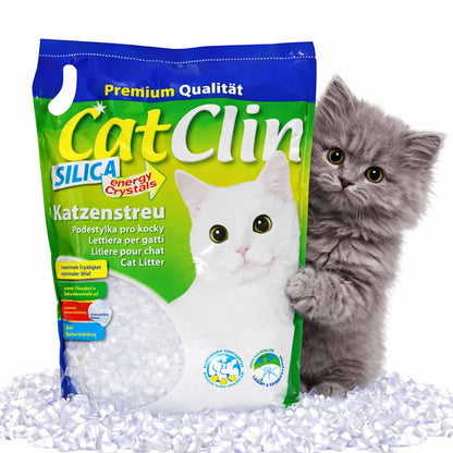 Catclin Magic Silikat Katzenstreu, staubarm, 32 l (4 x 8 l) – Silikat-Streu für die Katzentoilette