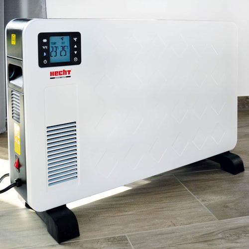 Hecht Elektroheizung, rechteckiger, schwarzer Heizkörper mit 3 Heizstufen, Thermostat und Fernbedienung zur effizienten Raumbeheizung.