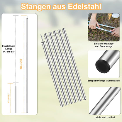 WADEO Camping Tarp Zeltplane wasserdicht 3,6 x 4,8 m mit Stangen, Grau