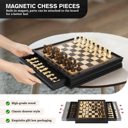 Peradix 2in1 Schach & Dame Holzspiel – magnetisch, 32cm