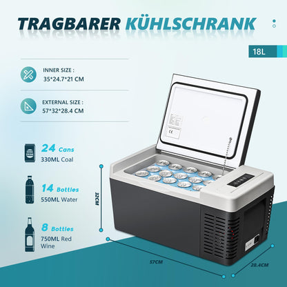 EUHOMY Kompressor Kühlbox 18L Tragbare Kühl- & Gefrierbox – 12/24V 230V