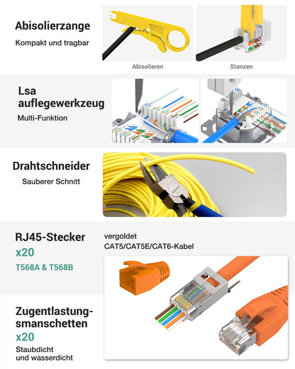 VCELINK Netzwerk Werkzeug Set mit RJ45 Crimpzange und Kabeltester