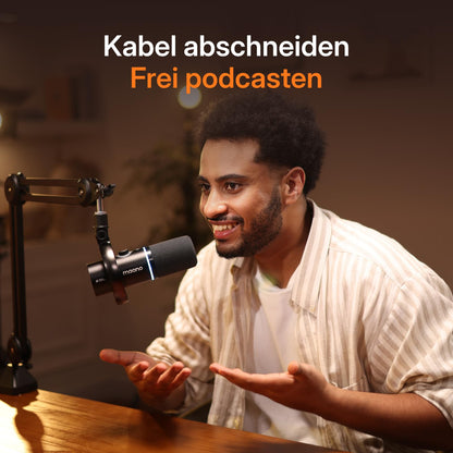 MAONO PD200W Hybrid Wireless Podcast Mikrofon mit Arm, USB und XLR