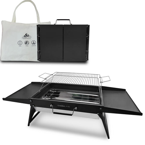 Charmline Holzkohlegrill, klappbarer BBQ-Grill, 51x35 cm, schwarz – Koffergrill aus legiertem Stahl
