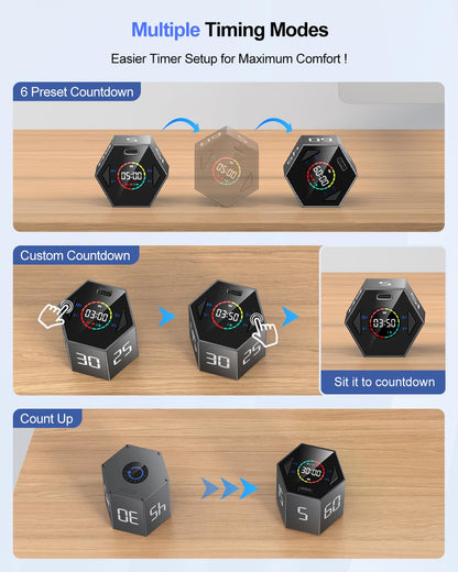 Ticktime Pomodoro Timer Cube, digitaler Countdown-Timer, Grau