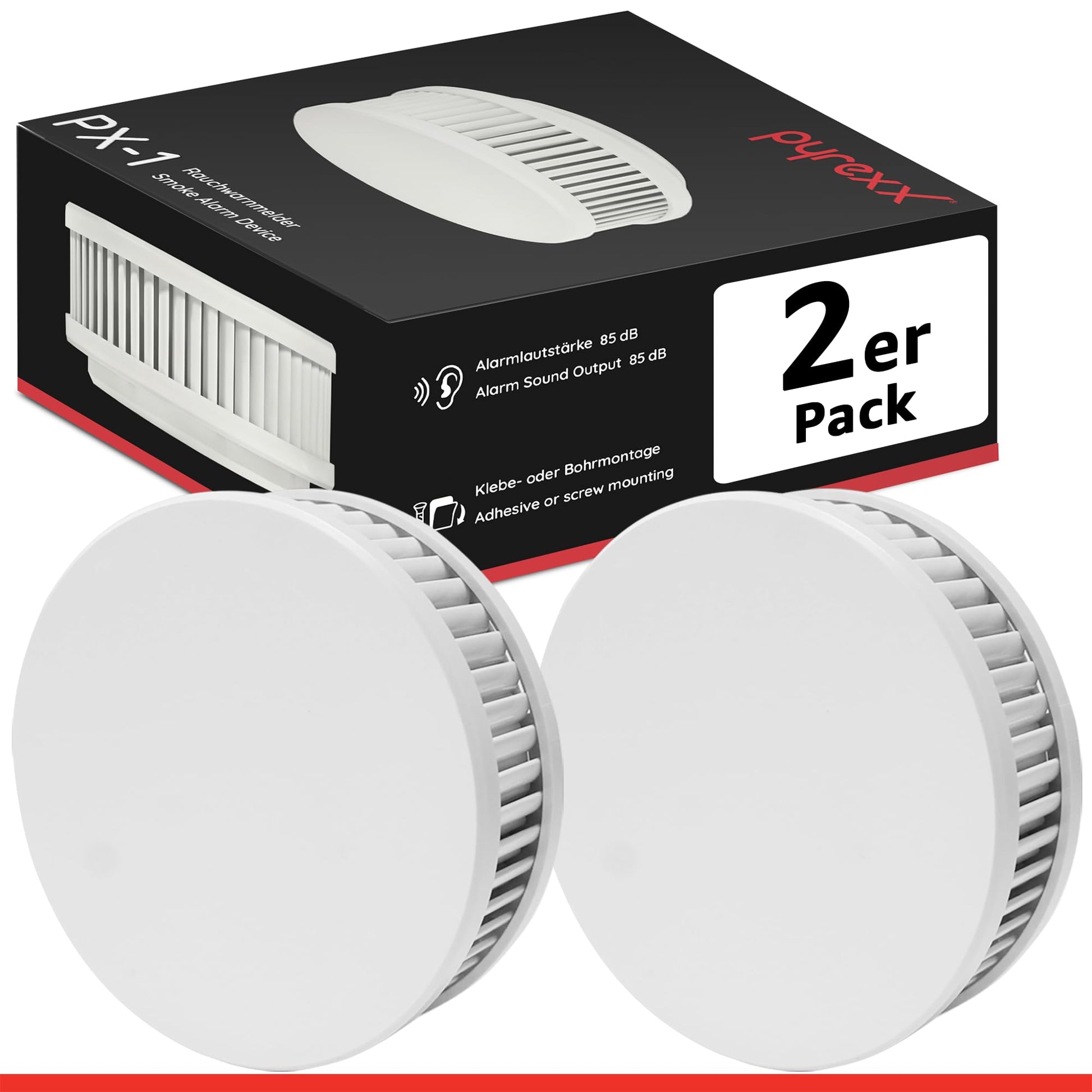 Pyrexx PX-1 Rauchwarnmelder, 2er-Set, 10-Jahres-Batterie, weiss, mit Magnethalterung