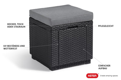 Allibert by Keter Cube Hocker mit Stauraum inkl. Kissen, grau