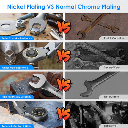 ENEACRO Gelenk-Ratschenschlüssel Set 14tlg. 6-19mm Flex-Kopf