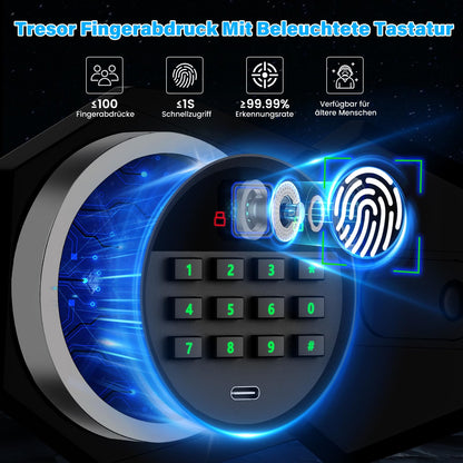 Mejasg 45L Fingerabdruck Tresor Safe mit A4 Brandschutztasche