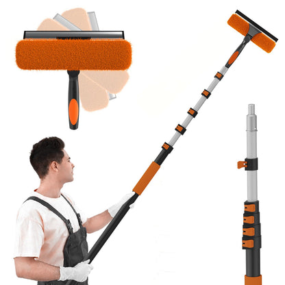 SISUPASSIE Fensterabzieher 2-in-1 mit Teleskopstiel, 7,2 m Reichweite – Aluminiumstiel und drehbarer Kopf
