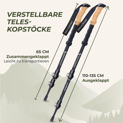 Zenacross Wanderstöcke Teleskop mit Korkgriff, 65-135 cm verstellbar
