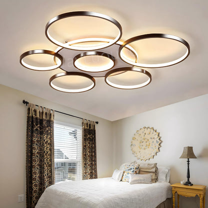 LuxSwiss Moderne 7-Ringe LED Deckenleuchte - Ø110cm, schwarz, dimmbar