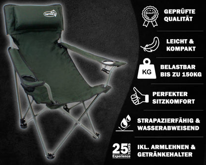 Angel-Berger Luxus Faltstuhl mit Getränkehaltern und Armlehnen, Grün