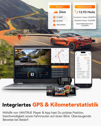 VANTRUE N2X Dual Dashcam Auto vorne innen, 2.7K+1080P HDR, GPS, WiFi